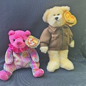 Ty Pink Tie-Dye and Brown Jacket Bears
